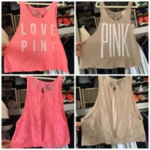 PINK Victoria's Secret Lace Open Back Tank Top overside Muscle Tee